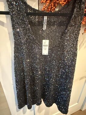 Anthropologie Black Sequin Tank Top